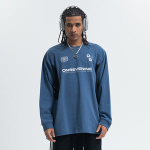 Racing top long sleeve patchwork top motorsports grunge jumper in blue