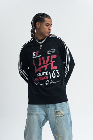 Peace slogan jumper long sleeve anti war top striped grunge t-shirt in black