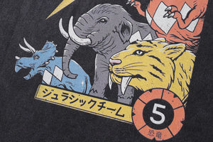 Dinosaur cartoon t-shirt Japanese cartoon tee retro anime top in vintage grey