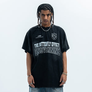 Butterfly effect t-shirt grunge slogan tee racing top in grey