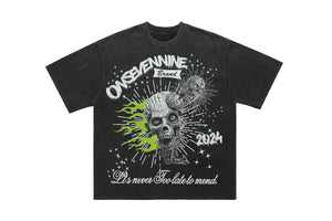 Flame t-shirt skeleton print tee grunge monster top skull jumper in Grey