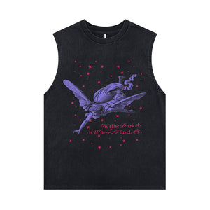Angel cartoon sleeveless t-shirt grunge poster surfer vest 00s saint print tank top in acid wash black