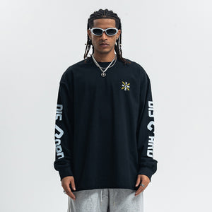 Discard slogan jumper long sleeve grunge t-shirt thunder print top in black