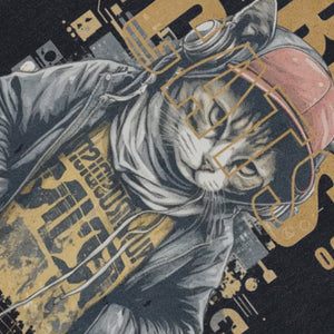 Street cat print sleeveless t-shirt gangster cartoon vest 90s retro poster tank top in acid wash black