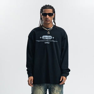 Genius slogan jumper 00s grunge long sleeve top skater t-shirt in black