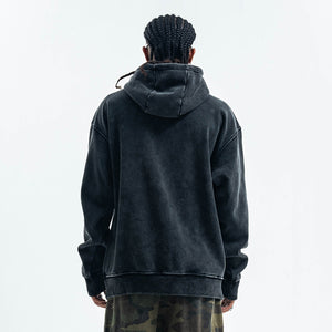 Peace slogan hoodie vintage wash anti war pullover retro jumper in acid grey