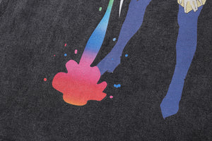 Funny anime t-shirt girl print tee y2k Japanese cartoon top in vintage grey