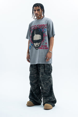 Gothic t-shirt blindfolded girl top creepy print tee in grey