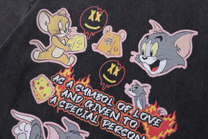 Vintage cat & mouse t-shirt retro cartoon tee Tom Jerry top in grey