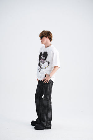 Punk mouse t-shirt Mickey top graffiti tee cartoon jumper in white