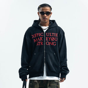 Motivational slogan hoodie grunge gorpcore pullover in black