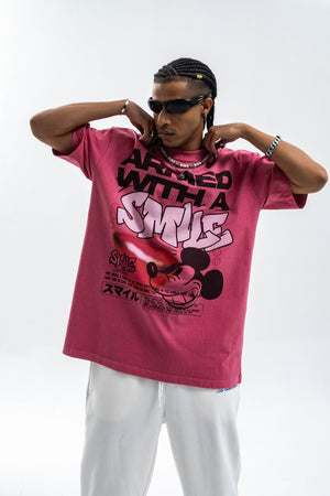 Graffiti t-shirt mouse print top grunge cartoon tee skater jumper in pink