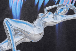 Cyberpunk t-shirt robot print tee psychedelic machine print top in vintage grey