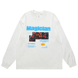 Magician slogan jumper long sleeve singer t-shirt rocker top in white