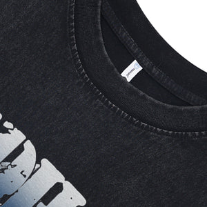 Shark print sleeveless t-shirt retro sea monster surfer vest 90s animal tank top in acid wash black