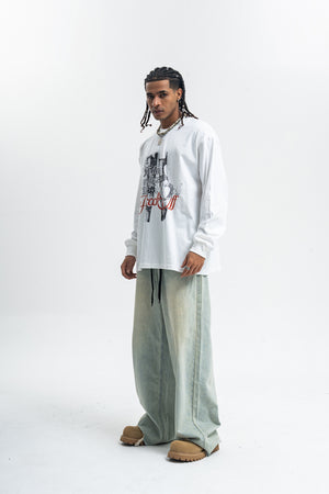 Fuck off slogan jumper pinup girl print top long sleeve retro grunge t-shirt in brown