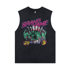 Money print sleeveless t-shirt dollar surfer vest retro USA cartoon tank top in acid wash black