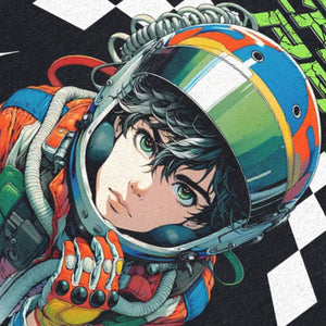 Racer boy cartoon sleeveless t-shirt retro anime surfer vest motorsports tank top in acid wash black