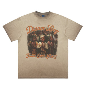 Grunge rapper t-shirt retro hip-hop tee saint slogan top in grey