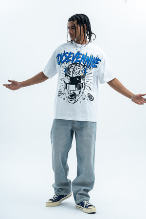 Brain print t-shirt creepy cartoon top monster tee in white