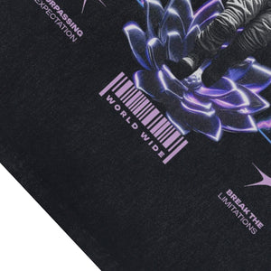 Thunder print sleeveless t-shirt psychedelic spaceman poster surfer vest astronaut tank top in acid wash black