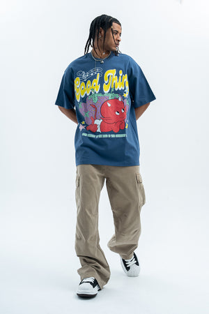 Little devil t-shirt retro devil cartoon top hell print tee in blue