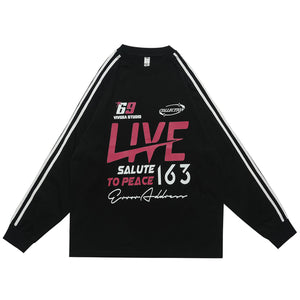 Peace slogan jumper long sleeve anti war top striped grunge t-shirt in black