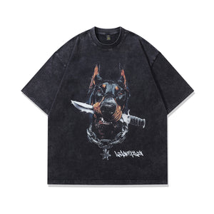 Doberman t-shirt hunter dog print tee pinscher poster top in vintage grey