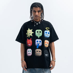 Emoji t-shirt robot tee psychedelic cartoon jumper in white