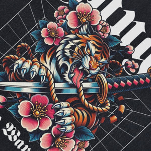 Jungle slogan sleeveless t-shirt Bengal tiger surfer vest retro Japanese poster tank top in acid wash black