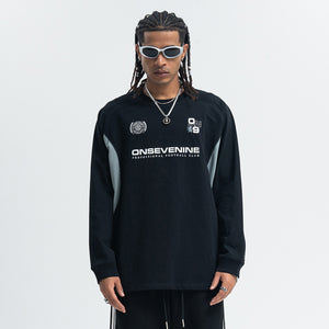 Racing top long sleeve patchwork top motorsports grunge jumper in blue