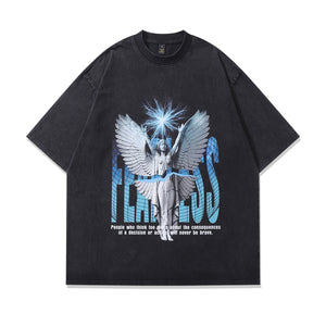 Fearless slogan t-shirt angel cartoon tee retro saint top in vintage grey
