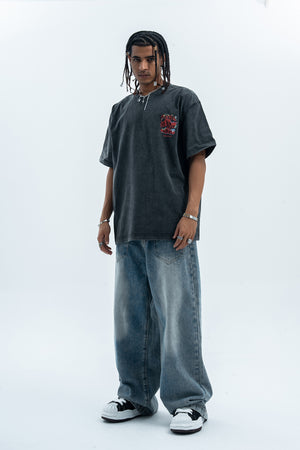 Psychedelic graffiti t-shirt dont care slogan top in black