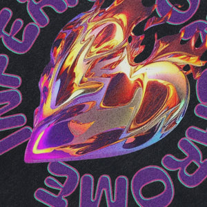 Cyberpunk sleeveless t-shirt retro chrome slogan surfer vest heart print tank top in acid wash black