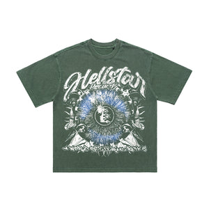 Psychedelic graffiti t-shirt hell slogan top grunge tee in brown