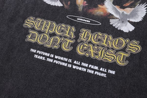 Monday t-shirt hero slogan tee angel print top in vintage grey