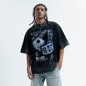 Dice print t-shirt retro game top good luck tee in black