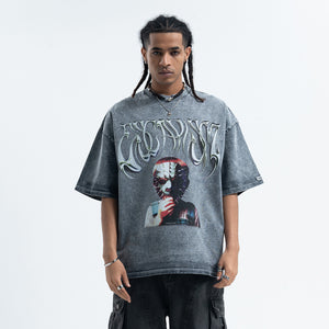 Creepy mask t-shirt scary movie top horror tee retro jumper in grey