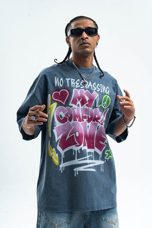 Hippie t-shirt 90s graffiti top motivational slogan tee in grey