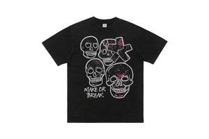 Skull graffiti t-shirt bones print top retro skeleton tee in black