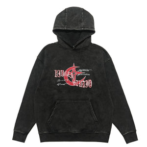 Anti war hoodie retro piece pullover grunge vintage wash jumper in acid grey