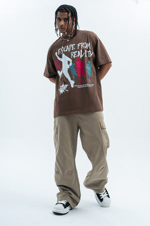 Psychedelic t-shirt graffitit top escape slogan tee raver jumper in black