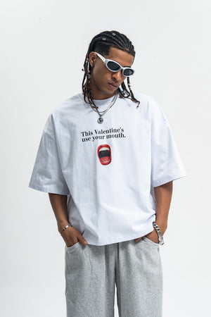 Valentines day t-shirt mouth print top y2k lovers tee in black