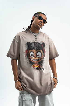 Scary cartoon t-shirt creepy anime top grunge retro horror tee in Grey