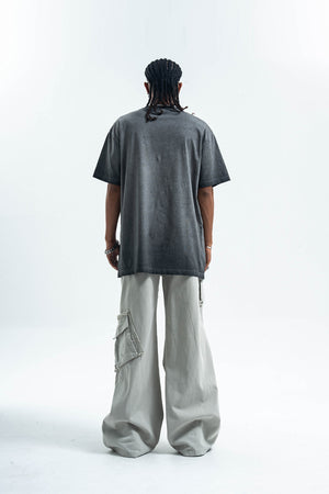 Scary cartoon t-shirt creepy anime top grunge retro horror tee in Grey