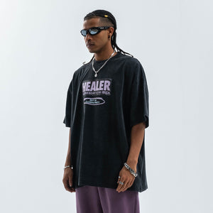 Ibiza t-shirt healer slogan top grunge raver tee retro party jumper in black