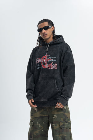 Anti war hoodie retro piece pullover grunge vintage wash jumper in acid grey