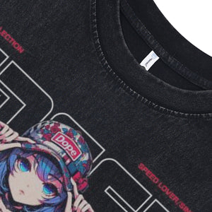 Anime print sleeveless t-shirt retro Japanese car surfer vest 90s racing tank top in acid wash black