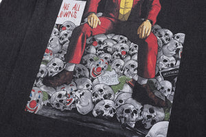Clown t-shirt joker slogan tee creepy print top in vintage grey