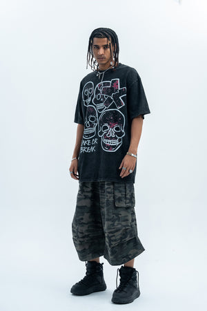 Skull graffiti t-shirt bones print top retro skeleton tee in black